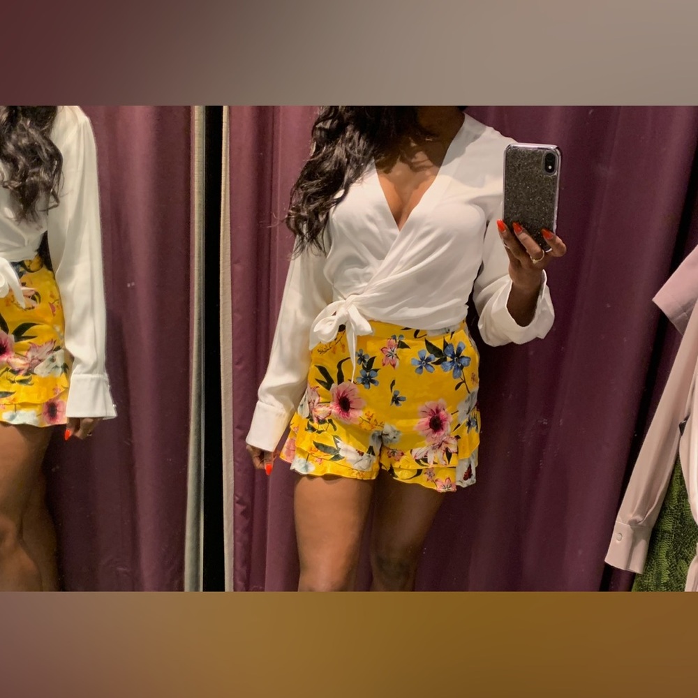 Topshop Yellow Floral High Waist Shorts